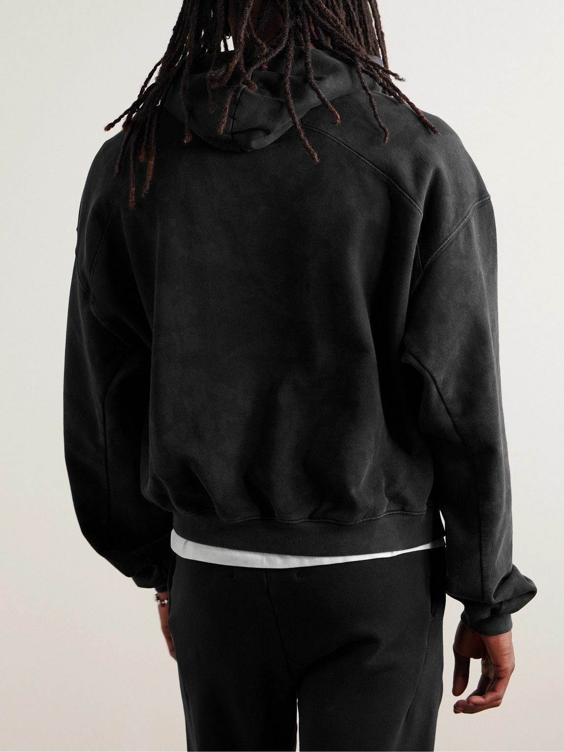 RRR123 - INRI Embellished Logo-Print Cotton-Jersey Hoodie - Black