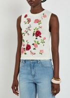 Alice + Olivia Reva Floral-embroidered Knit top White