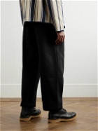 Monitaly - Triple Tuck Wide-Leg Basketweave Wool-Blend Trousers - Black
