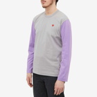 Comme des Garçons Play Men's Long Sleeve Small Red Heart Bi-Colour in Grey/Purple