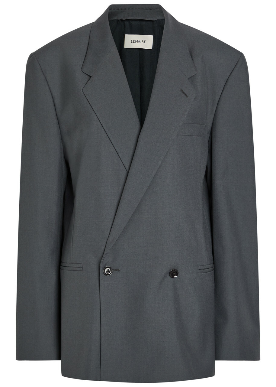 Lemaire Double-breasted Woven Blazer Dark Grey