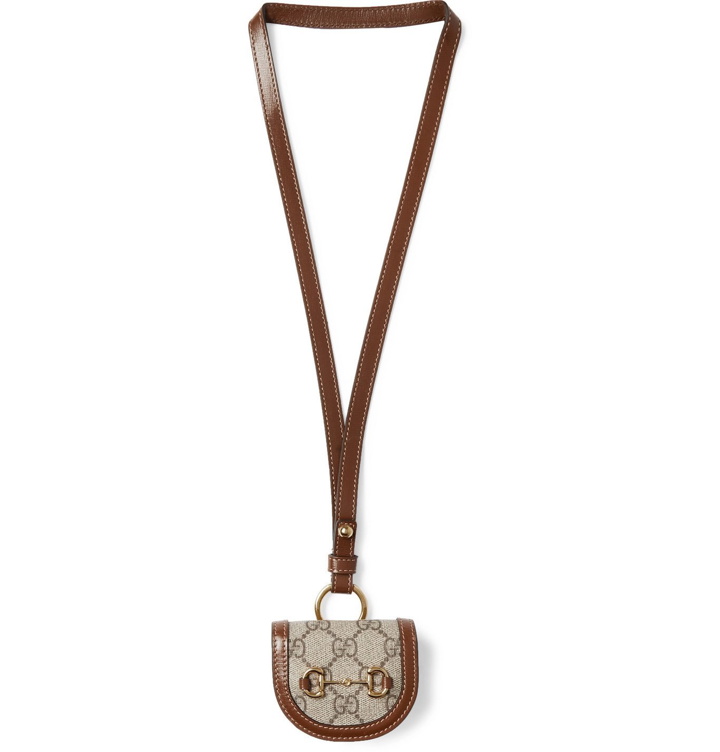 Photo: GUCCI - Horsebit 1955 Leather and Monogrammed Coated-Canvas Airpods Case with Lanyard - Brown