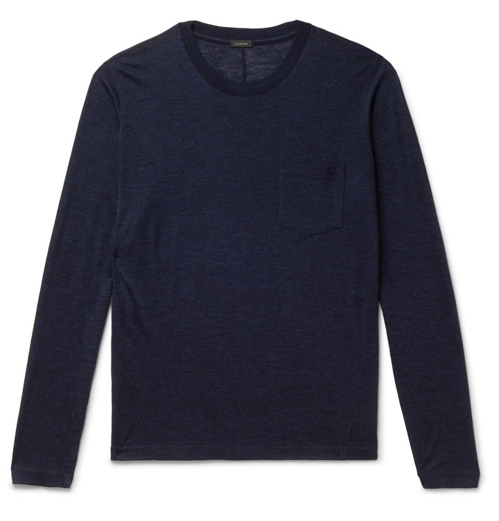 Photo: Incotex - Urban Traveller Mélange Merino Wool T-Shirt - Blue