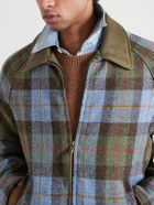 Golden Bear - Dunbar Leather-Trimmed Checked Wool Jacket - Green