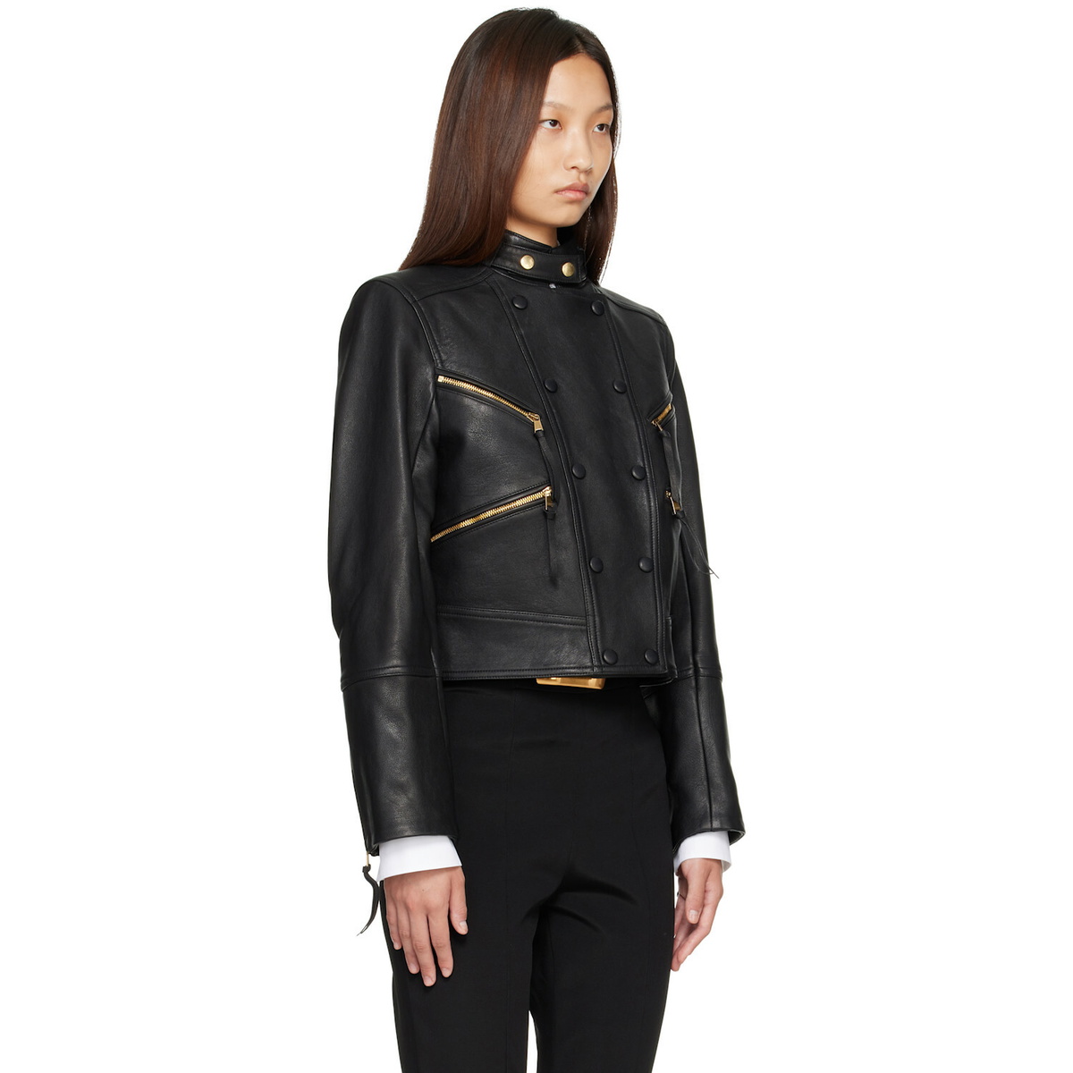 BALMAIN Black Buttoned Lambskin Biker Jacket