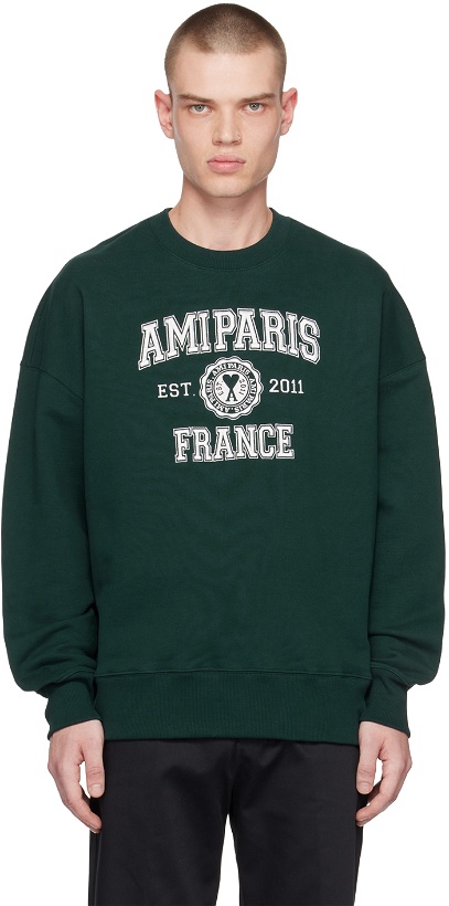 Photo: AMI Paris SSENSE Exclusive Green 'Ami Paris France' Sweatshirt