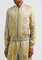 Versace Printed Padded Satin Bomber Jacket Gold