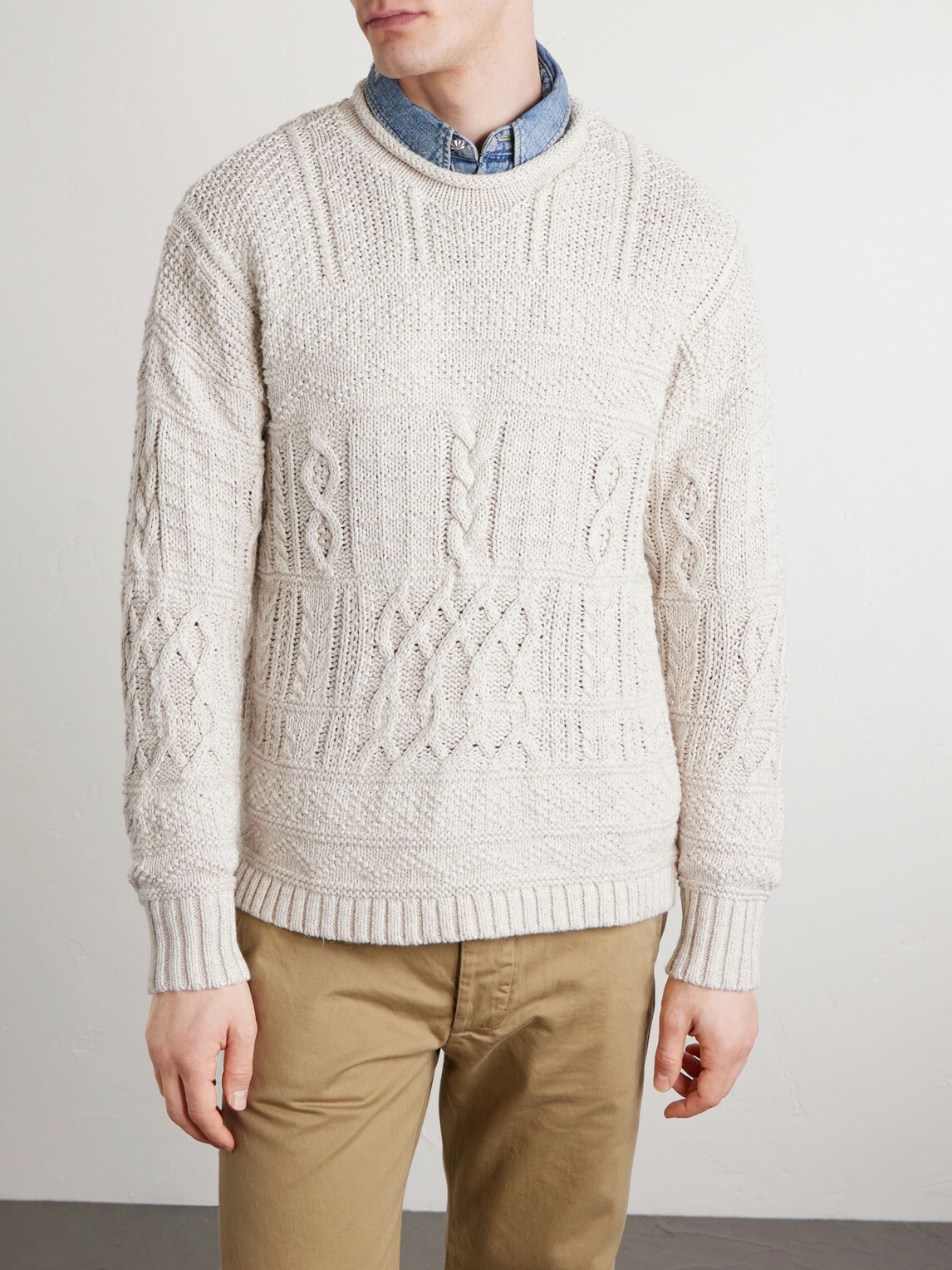RRL - Cable-Knit Cotton, Linen and Silk-Blend Sweater - Neutrals