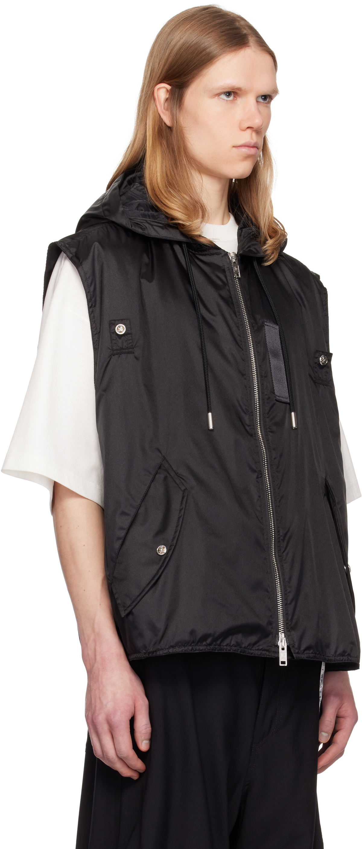 MASTERMIND WORLD Black Hooded Nylon Vest MASTERMIND WORLD