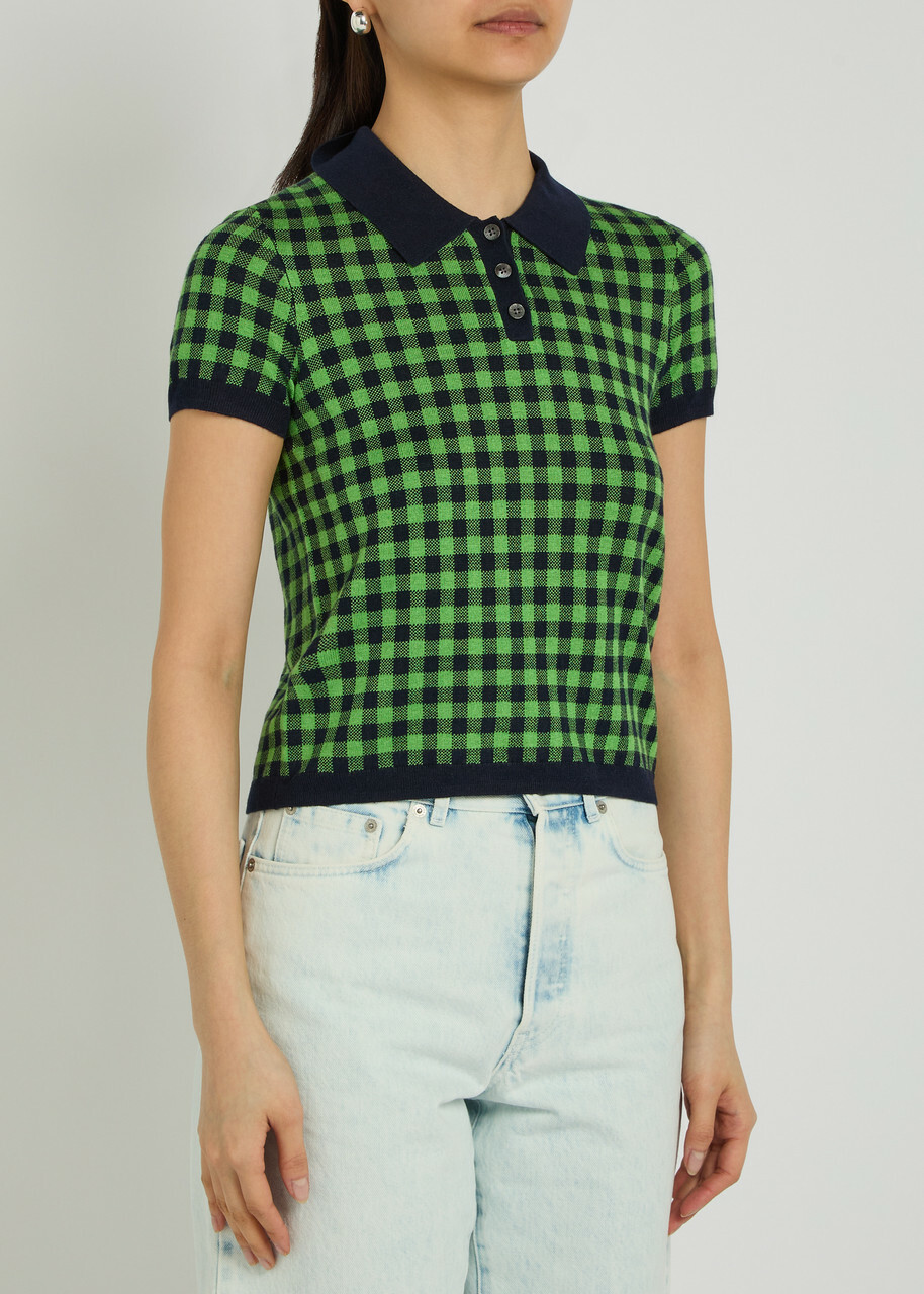 Guest In Residence Gingham Silk-blend Polo Shirt Green