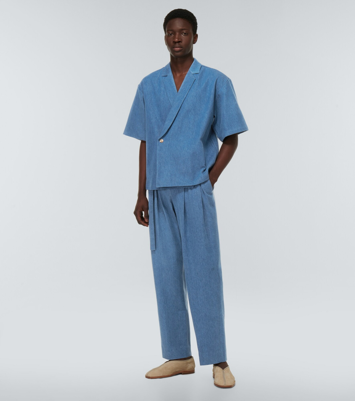 King & Tuckfield - Notch-collar wrap denim bowling shirt