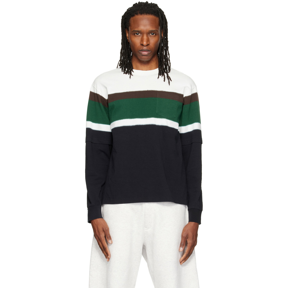 sacai Black & White Chusen-Dyed Cotton Jersey L/S T-shirt