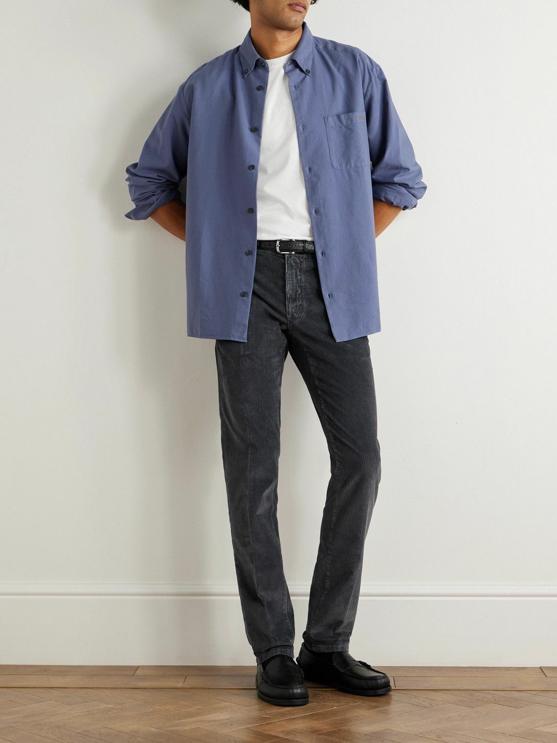Incotex - Slim-Fit Cotton-Blend Corduroy Trousers - Gray