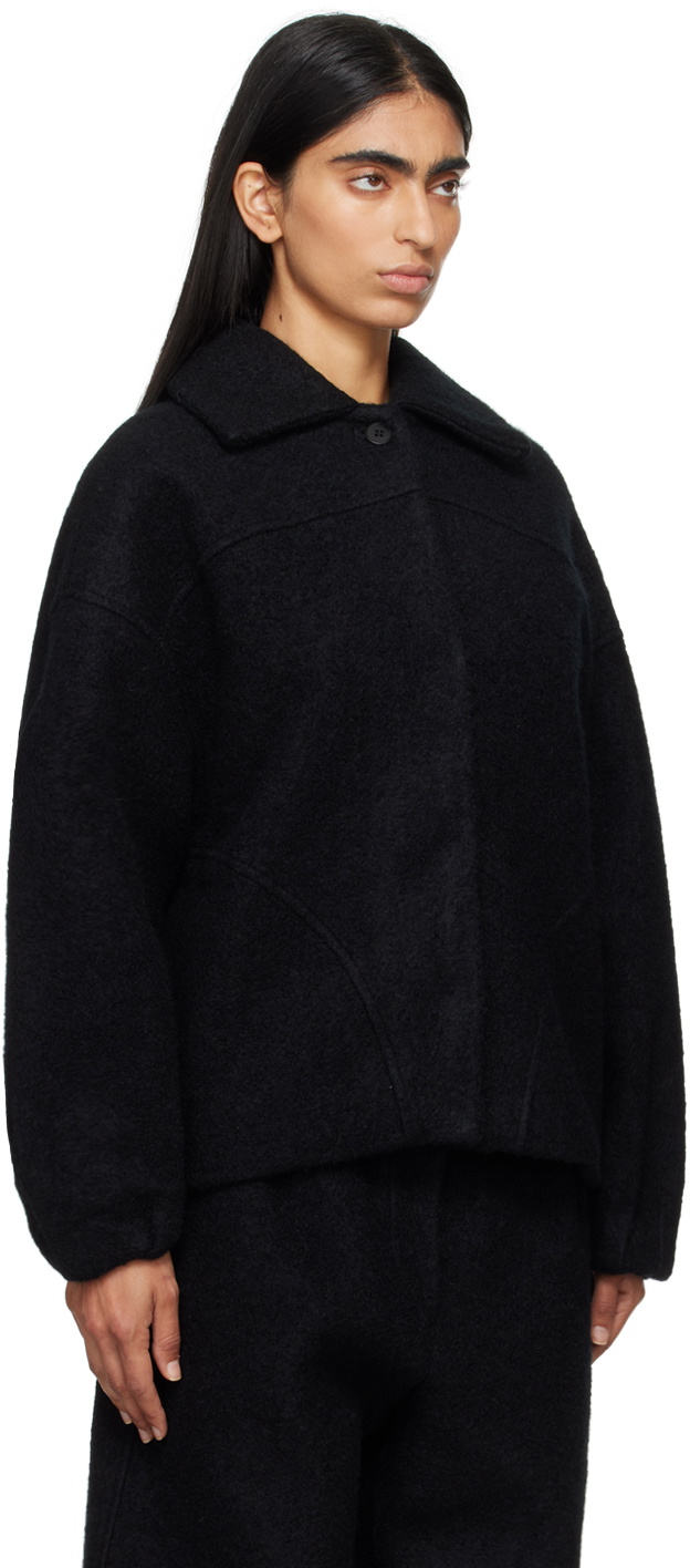 Deiji Studios Black Boiled Wool Coat