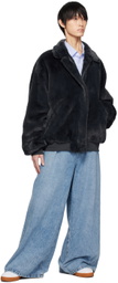 The Frankie Shop Navy Justin Faux-Fur Bomber Jacket
