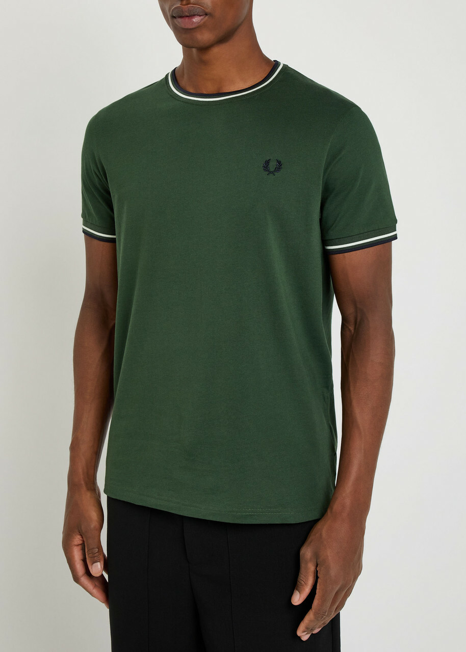 Fred Perry Twin Tipped Logo Cotton T-shirt Dark Green