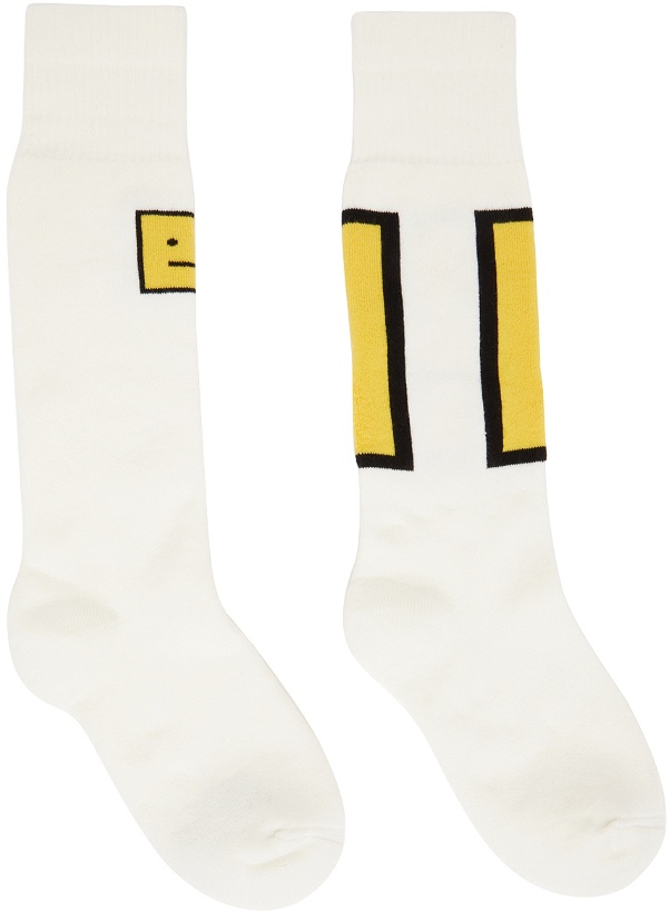 Photo: Acne Studios Off-White & Yellow Jacquard Logo Socks