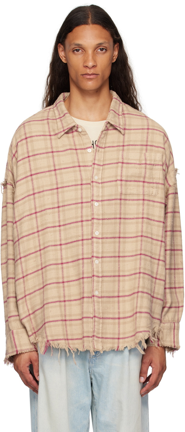 R13 Beige & Pink Shredded Seam Drop Neck Shirt R13