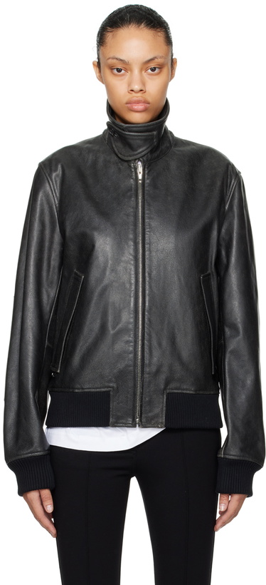 Photo: Helmut Lang Black Faded Leather Bomber Jacket