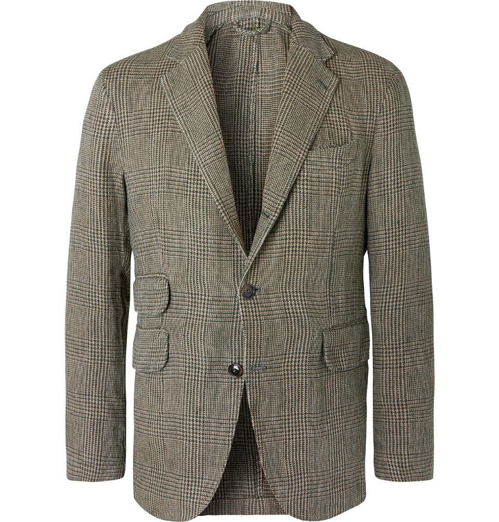 Photo: MAN 1924 - Green Slim-Fit Unstructured Prince of Wales Checked Linen Blazer - Green