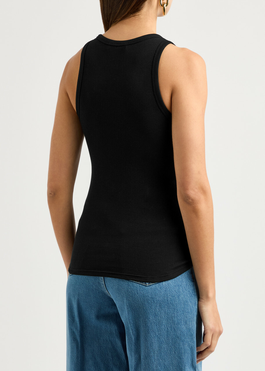 Rabanne Ruched Ribbed Stretch-cotton Tank Black