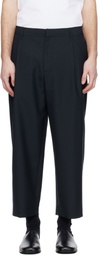 Maison Kitsuné Navy Cropped Pleated Trousers