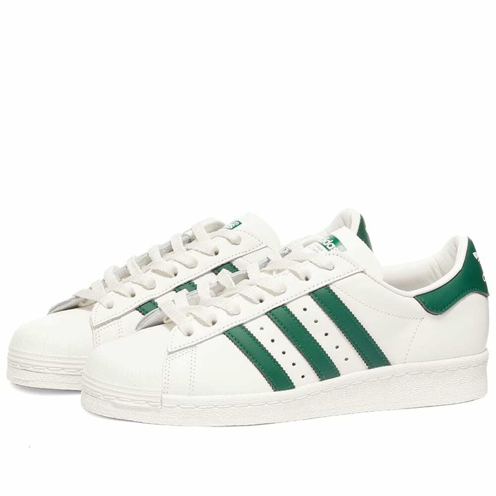 Photo: Adidas Men's Superstar 82 Sneakers in White/Dark Green