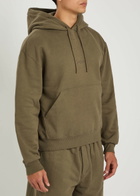 Saint Laurent Logo-embroidered Hooded Cotton Sweatshirt Khaki