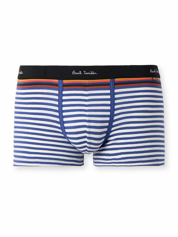 Photo: Paul Smith - Striped Stretch Organic Cotton-Jersey Boxer Briefs - Blue