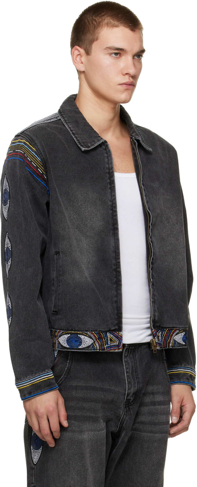 KidSuper Black 'Eye' Embroidery Denim Jacket