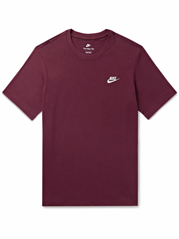 Photo: Nike - Logo-Embroidered Cotton-Jersey T-Shirt - Burgundy