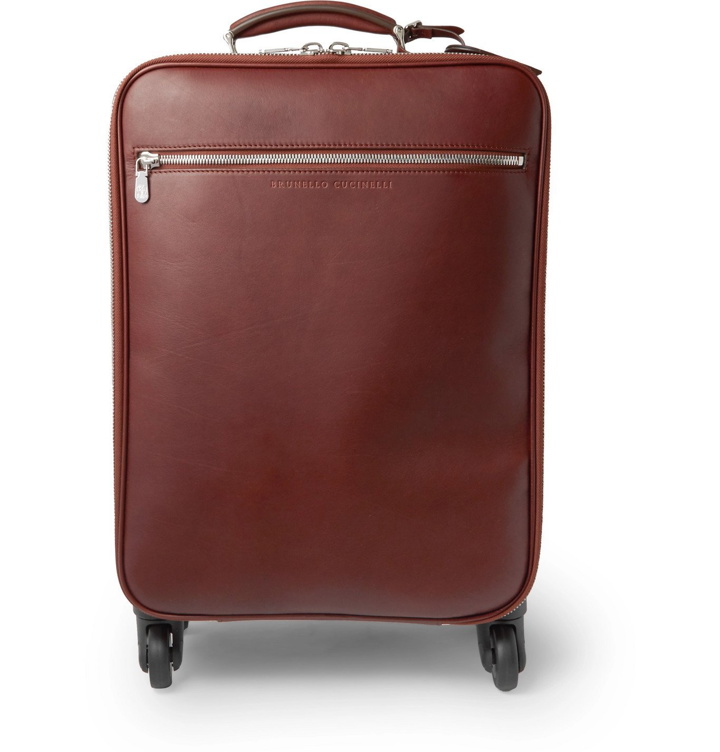 Photo: Brunello Cucinelli - Leather Carry-On Suitcase - Brown