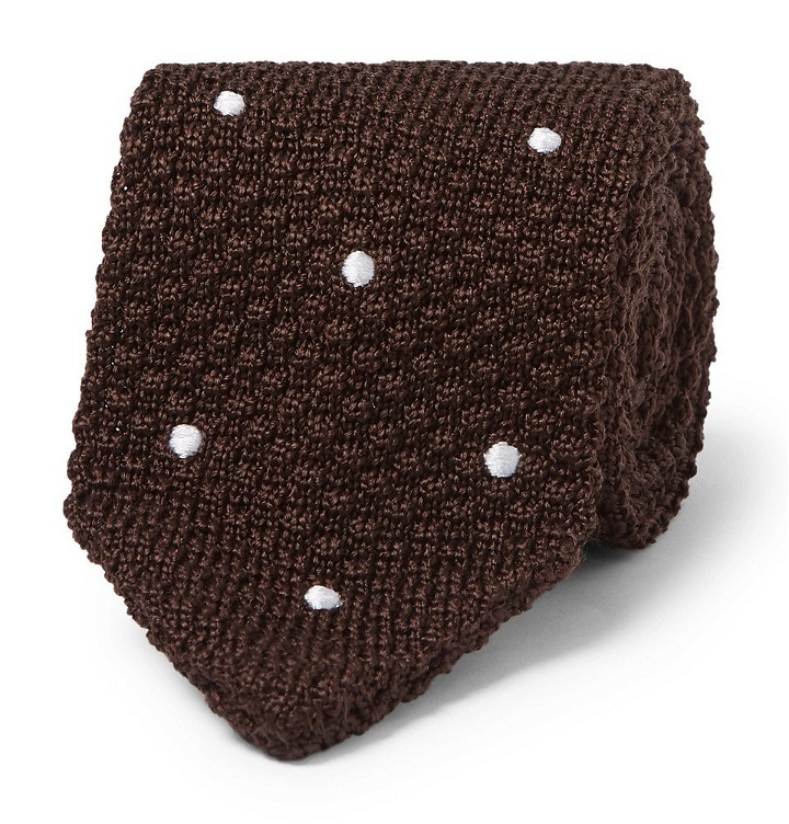 Photo: Beams F - Embroidered Polka-Dot Knitted Silk Tie - Men - Brown