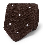 Beams F - Embroidered Polka-Dot Knitted Silk Tie - Men - Brown