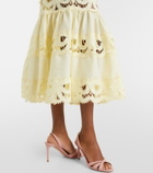Self-Portrait Belted crochet-trimmed linen and cotton midi dress