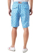 MC2 Saint Barth Man Linen Bermuda Shorts With White And Light Blue Majolica Print