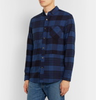 Blue Blue Japan - Button-Down Collar Patchwork Checked Cotton-Flannel Shirt - Blue