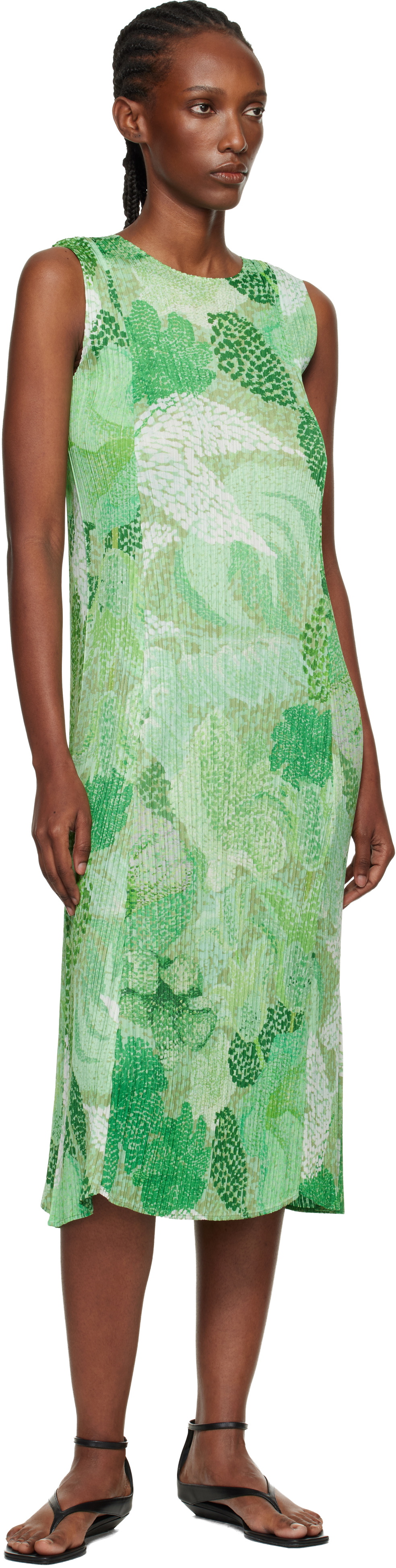 PLEATS PLEASE ISSEY MIYAKE Green Foggy Forest Maxi Dress