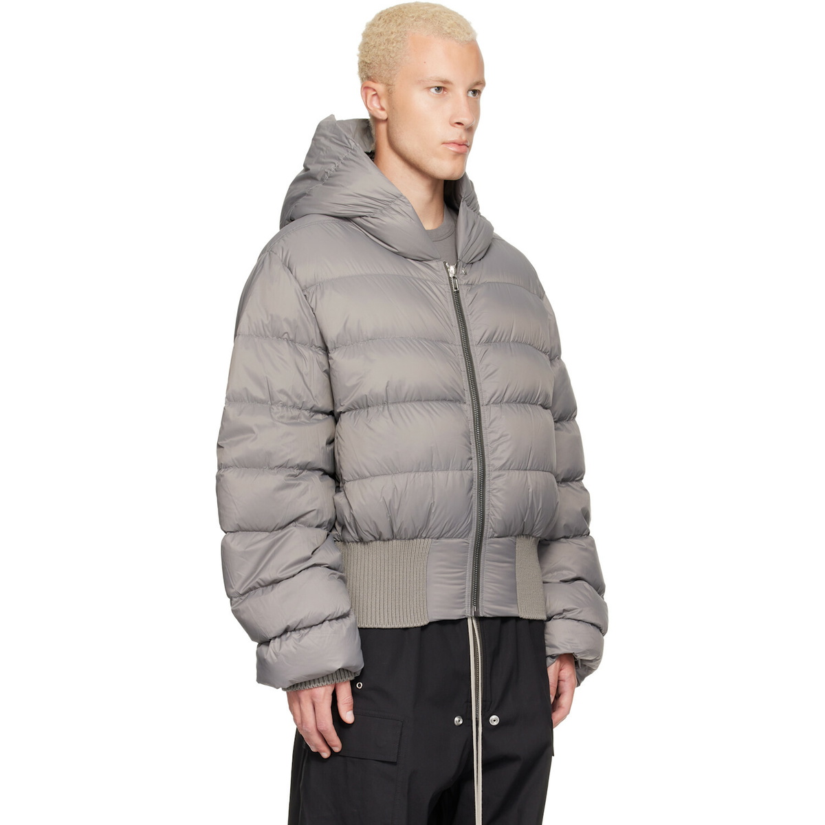 Rick Owens Gray Tower Nylon Duvet Hooded Down Jacket