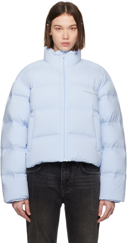 Photo: Alexander Wang Blue Cropped Reflective Logo Down Jacket