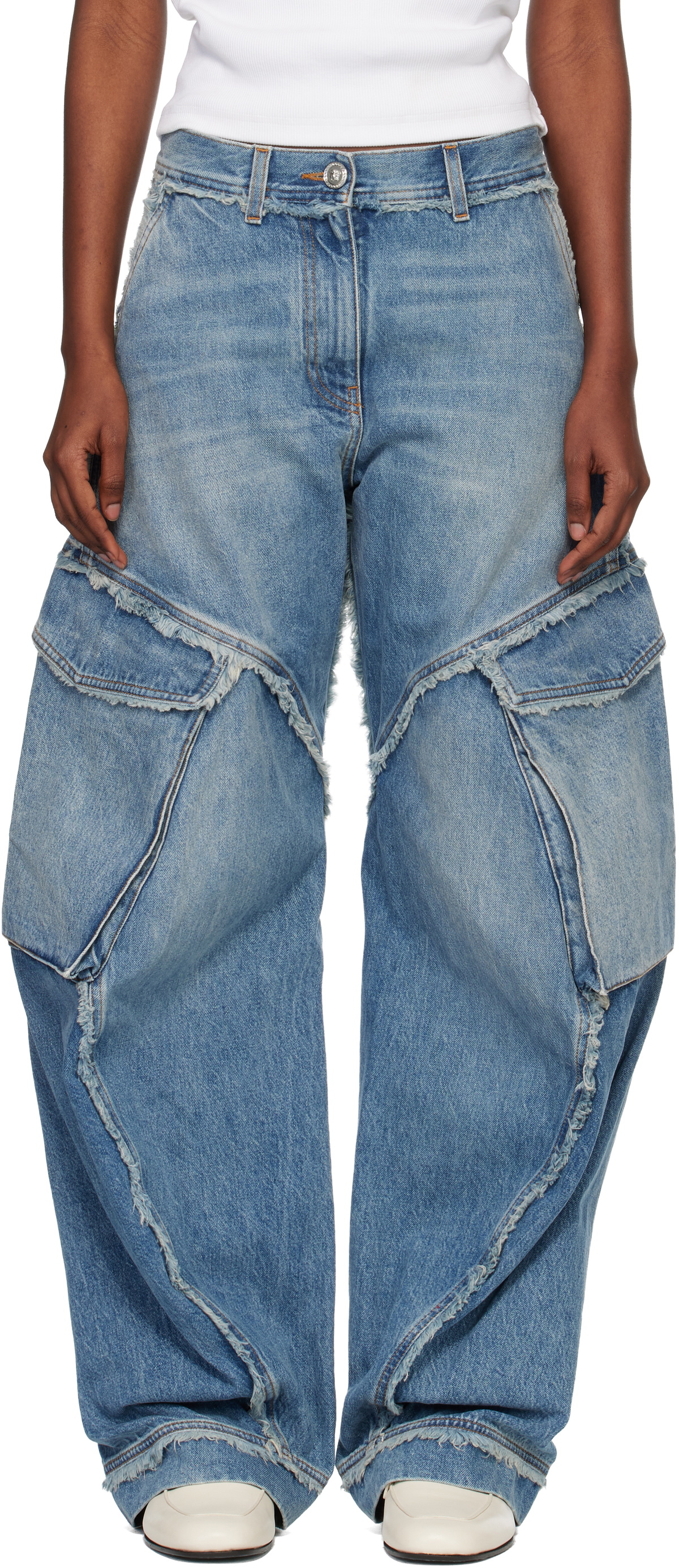 Versace Blue Low-Waist Cargo Jeans