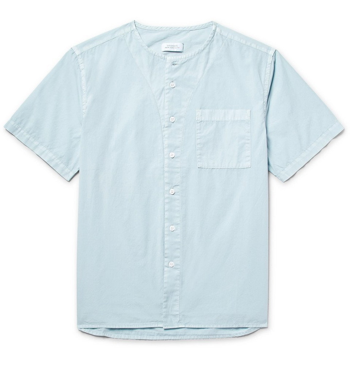 Photo: Saturdays NYC - Pontus Collarless Cotton-Poplin Shirt - Men - Sky blue