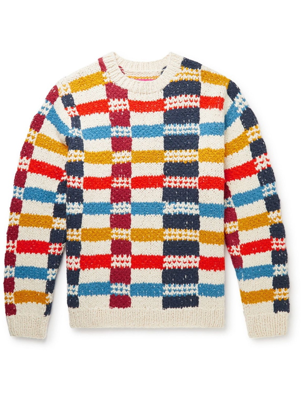 Photo: The Elder Statesman - Checked Organic Cotton Jacquard Sweater - White