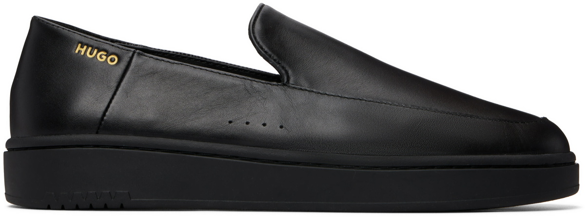 Hugo Black Logo Stamp Loafers