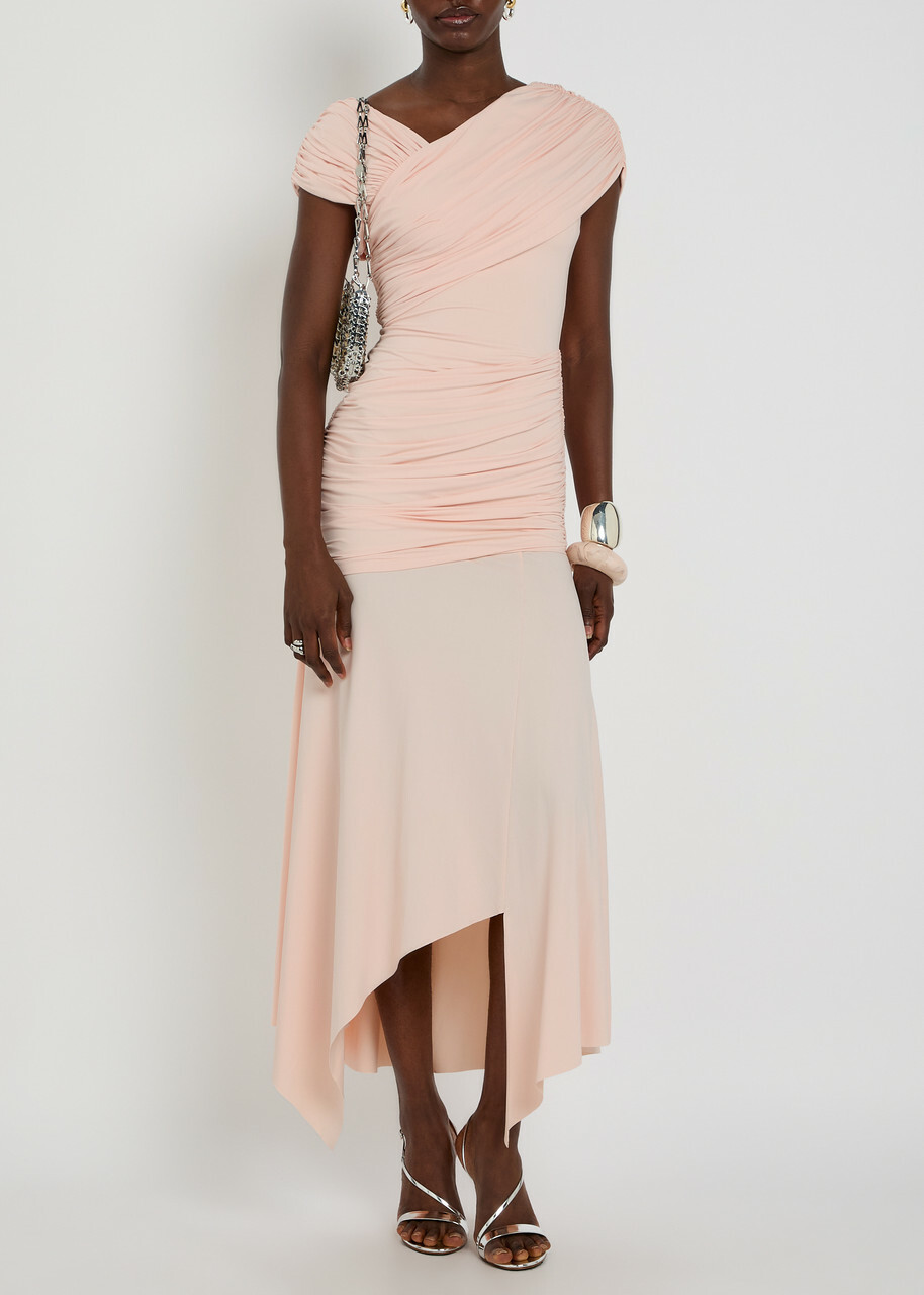 DE LA Vali Hela Ruched Stretch-jersey Midi Dress Light Pink