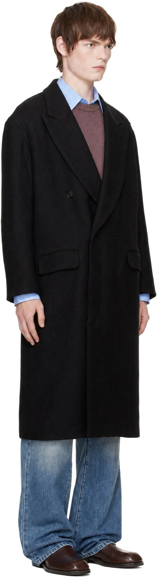 SOSHIOTSUKI Black Open Placket Classic Drill Coat