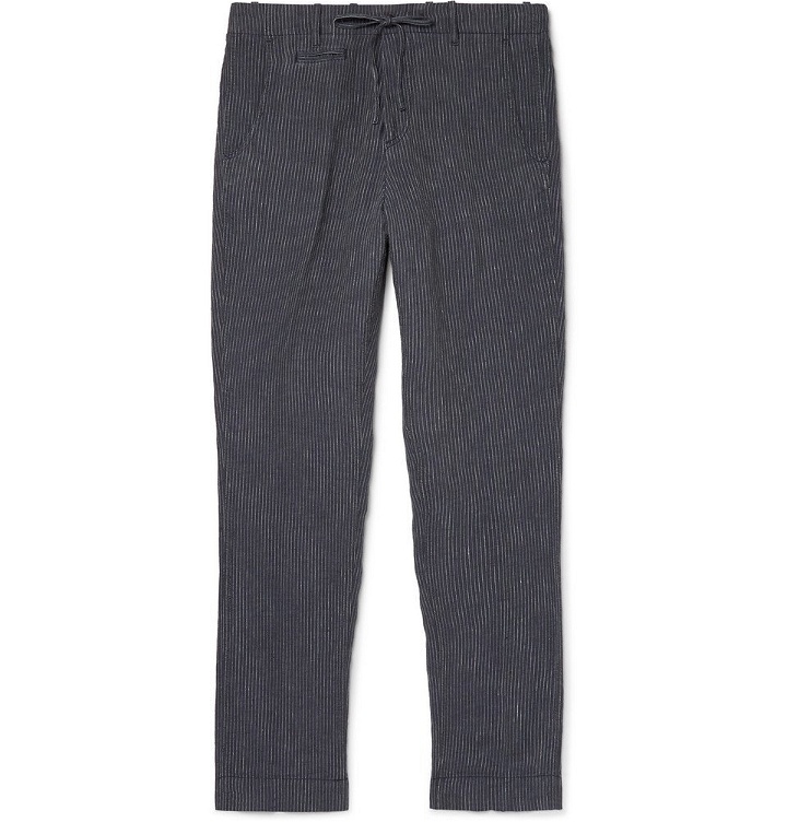 Photo: MAN 1924 - Navy Tomi Slim-Fit Tapered Pinstriped Linen Drawstring Trousers - Navy