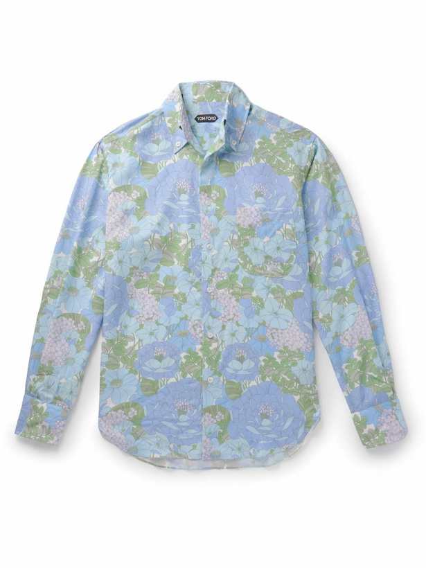 Photo: TOM FORD - Button-Down Collar Floral-Print Lyocell-Blend Shirt - Blue