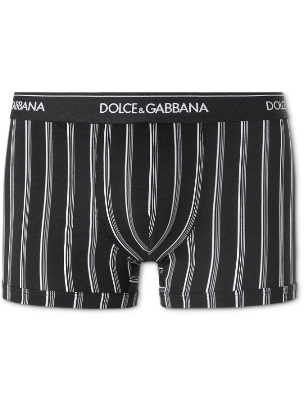 Photo: DOLCE & GABBANA - Striped Stretch-Cotton Boxer Briefs - Blue - 5