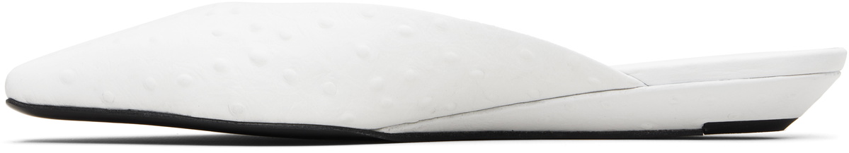 Loulou de Saison White Alix Ostrich-Effect Leather Mule Flats